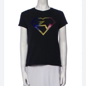 Zadig & Voltaire Superman Black T-Shirt‎ with Multicolor Sequin Logo